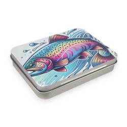 Stillwater Fish Art Metal Fly Box with Silicone Insert - Rainbow Trout